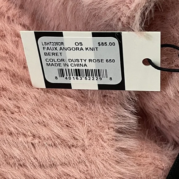 Lele Sadoughi Faux Angora Knit Beret Hat Dusty Rose Pink NWT - Picture 7 of 8